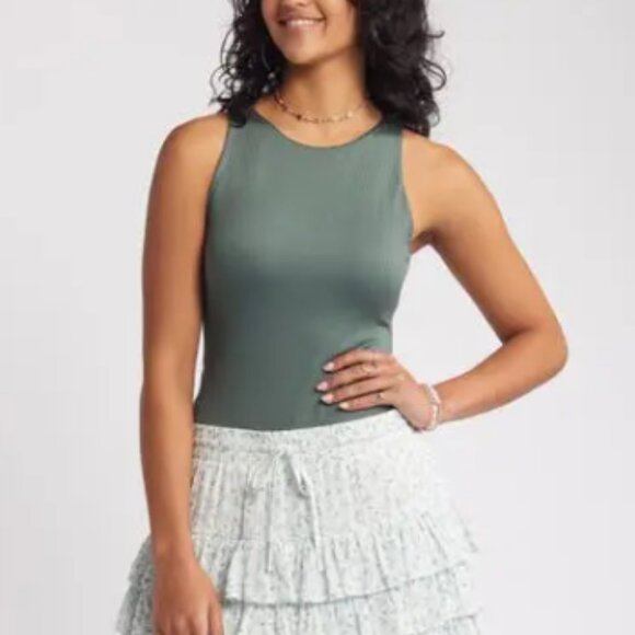 BP Sleeveless Ribbed Bodysuit in Green tree Size Small NWT - Picture 1 of 11